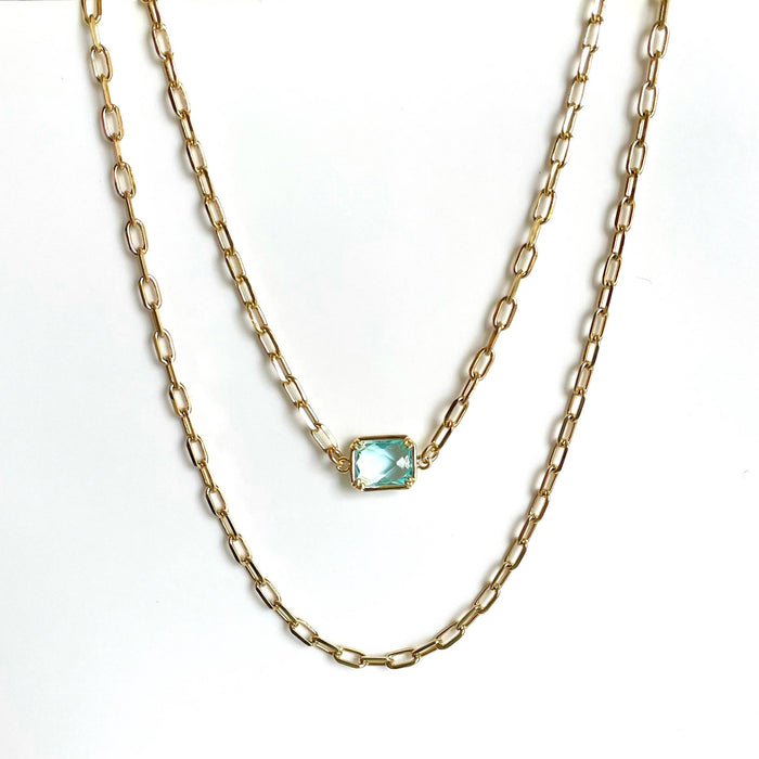 Double Layer Links Necklace With Gem