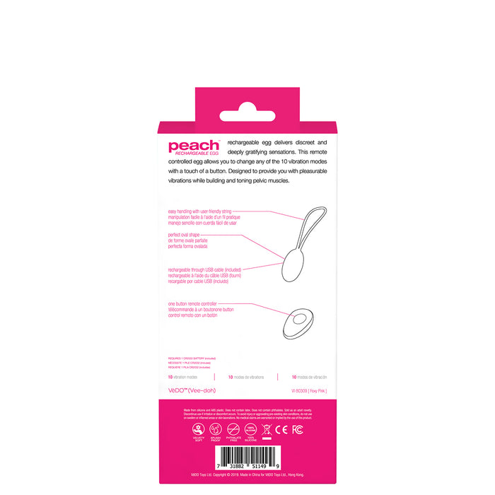 VeDO Peach Rechargeable Egg - Assorted Colors Vespertine Boutique VeDO Peach Rechargeable Egg - Assorted Colors Vespertine Boutique