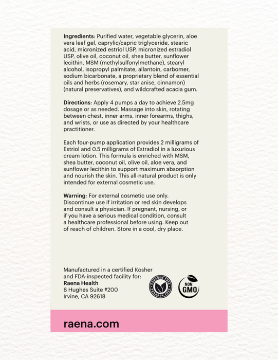 Raena Biest Topical Estriol Estradiol Cream 2.5 Mg Menopause
