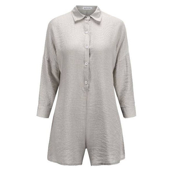 Button Shirt Cozy Rompers in Grey | One-Piece Long Sleeves Apparel [Size SM-XL]