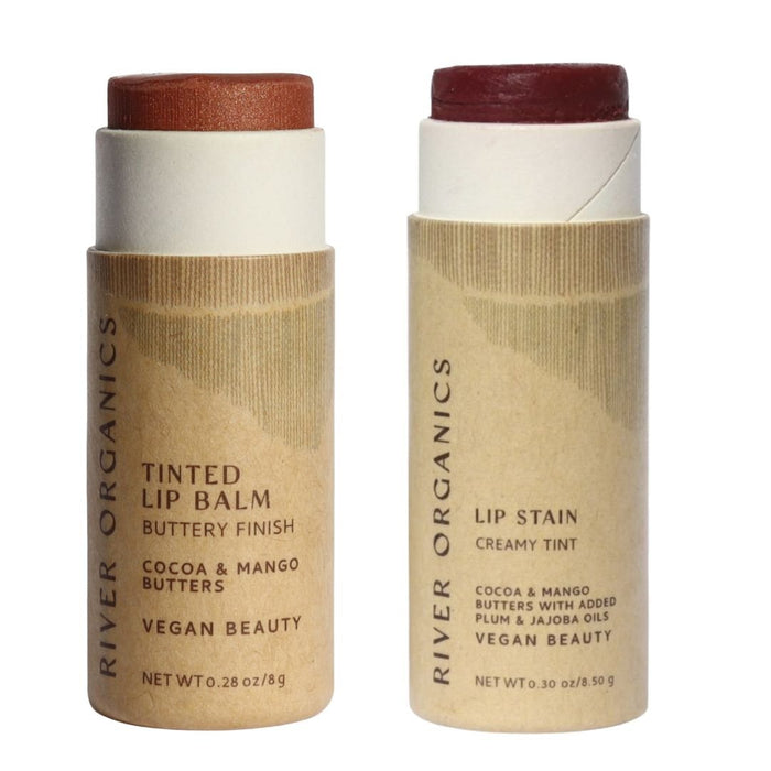 Set Of 2 Organic Lip Balms And Lip Stains For Hydration And Color