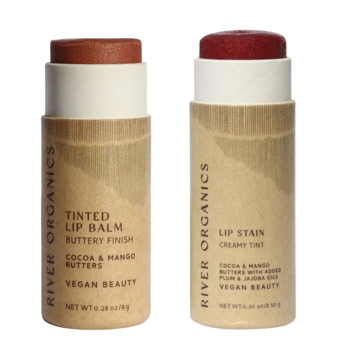 Set Of 2 Organic Lip Balms And Lip Stains For Hydration And Color