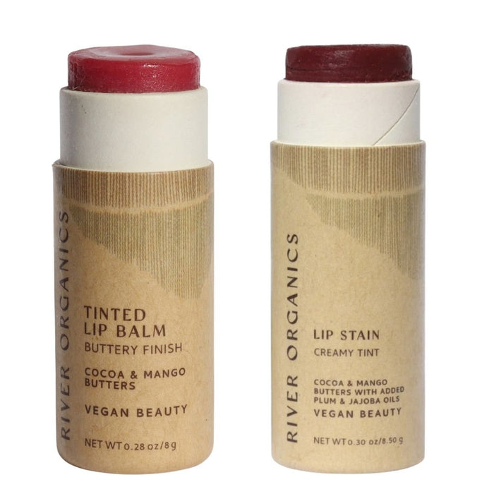 Set Of 2 Organic Lip Balms And Lip Stains For Hydration And Color