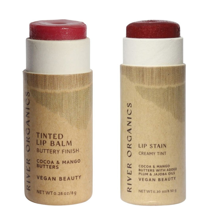 Set Of 2 Organic Lip Balms And Lip Stains For Hydration And Color