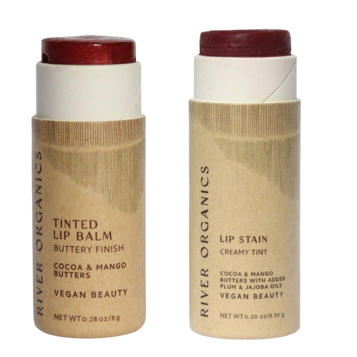 Set Of 2 Organic Lip Balms And Lip Stains For Hydration And Color