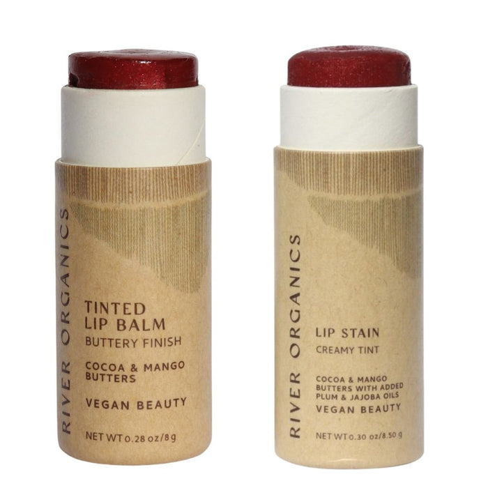 Set Of 2 Organic Lip Balms And Lip Stains For Hydration And Color