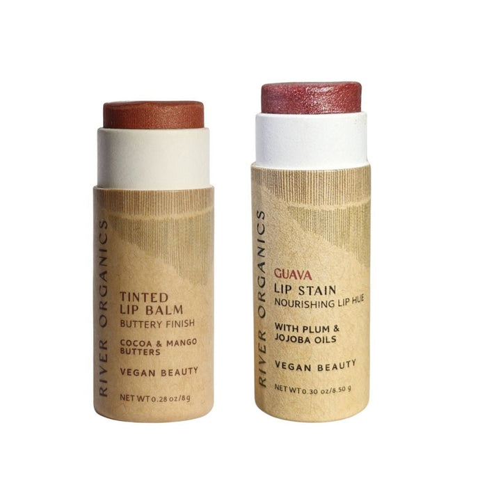 Set Of 2 Organic Lip Balms And Lip Stains For Hydration And Color