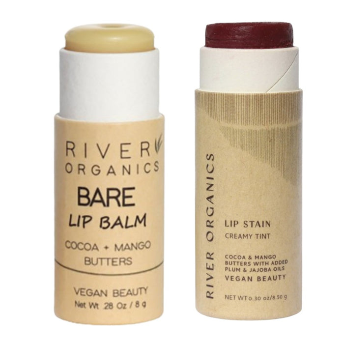 Set Of 2 Organic Lip Balms And Lip Stains For Hydration And Color