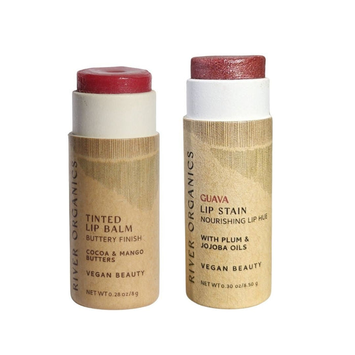 Set Of 2 Organic Lip Balms And Lip Stains For Hydration And Color