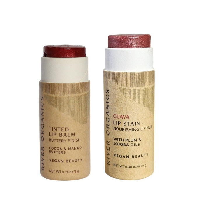 Set Of 2 Organic Lip Balms And Lip Stains For Hydration And Color