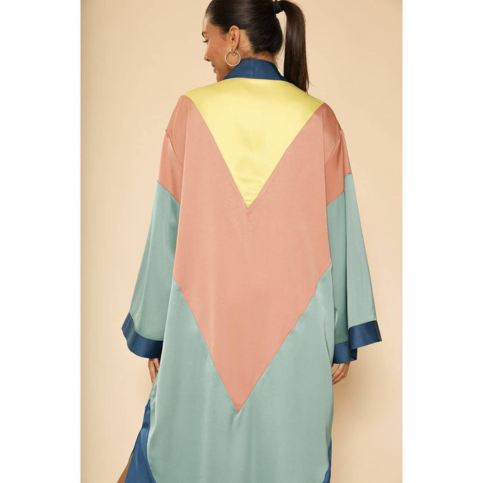 [SIZE L] Chevron Kimono Big Long Textured Satin Duster | Light Jacket, Outdoor Robe, Swimsuit Coverup