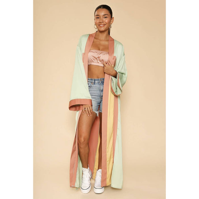 [Size L Remaining] Retro Arch Kimono Big Long Textured Satin Duster [Size L Remaining]