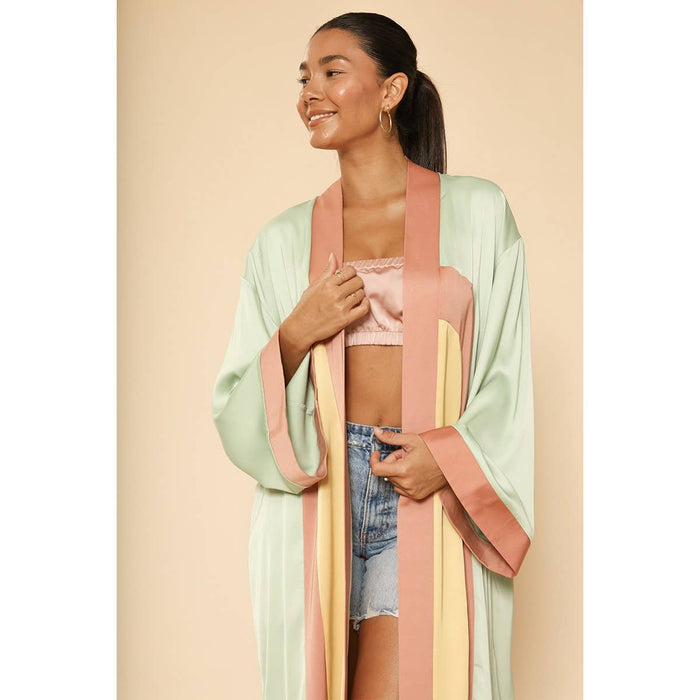 [Size L Remaining] Retro Arch Kimono Big Long Textured Satin Duster [Size L Remaining]