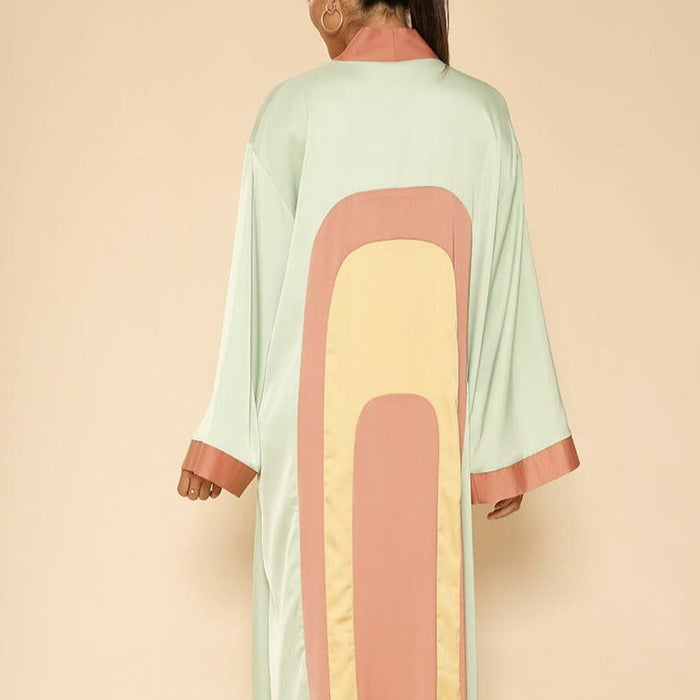 [Size L Remaining] Retro Arch Kimono Big Long Textured Satin Duster [Size L Remaining]