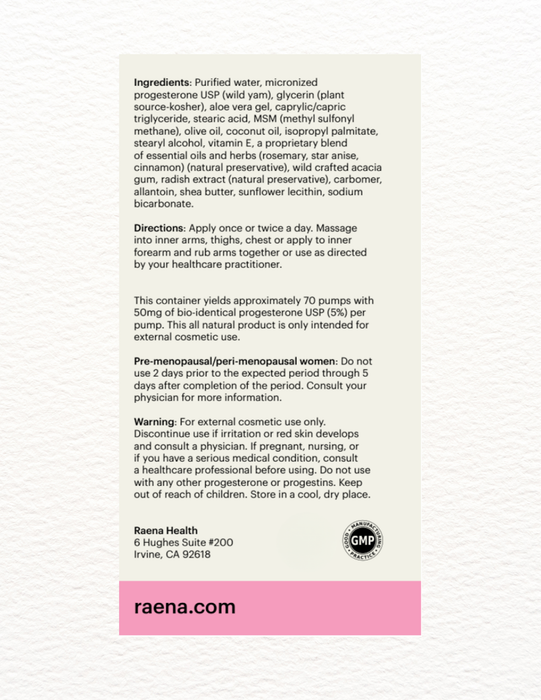 Raena Natural Progesterone Cream 50mg Bioidentical For Hormone Balance