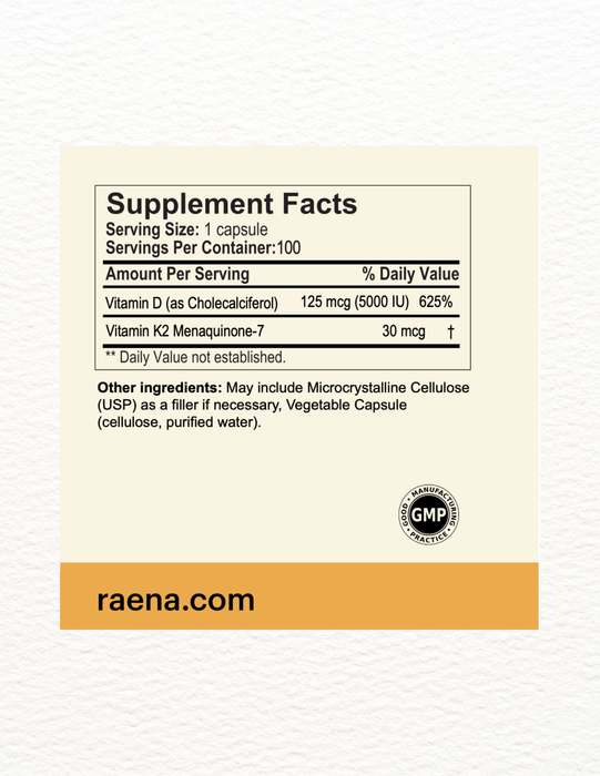 Raena Vitamin D3 And K2 Supplement For Bone And Heart Health