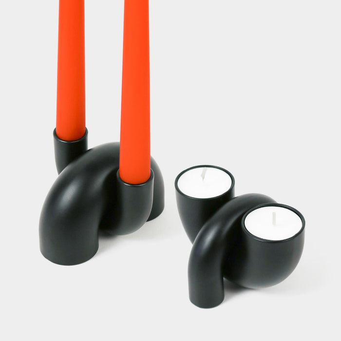 Macaroni 2 in 1 Candle Holder for Tapers and Tealights Black Lex Pott