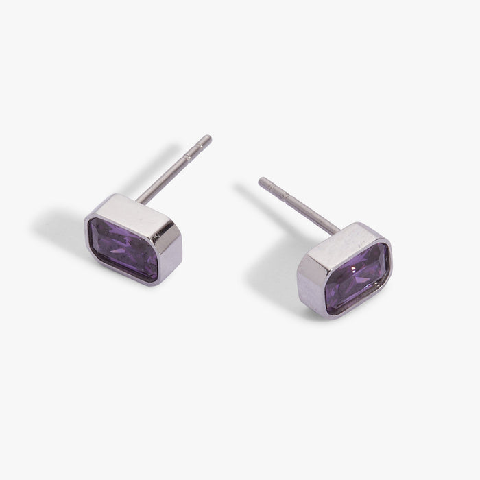 February Emerald-Cut Birthstone Stud Earrings
