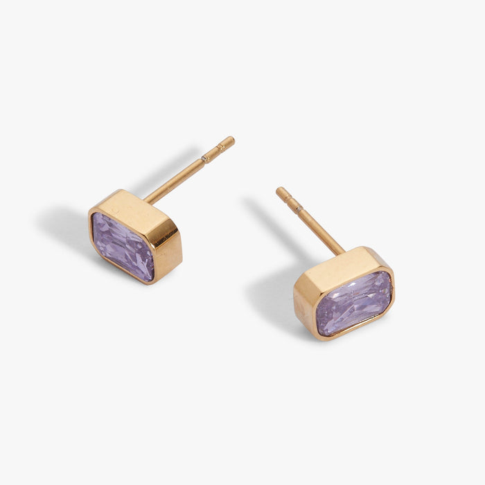 June Emerald-Cut Birthstone Stud Earrings