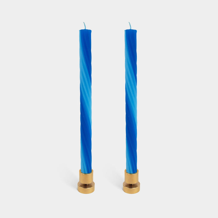 Blue Rope Candles Set Of 2 Multi Colored Spiral Texture Fits Candle Holder