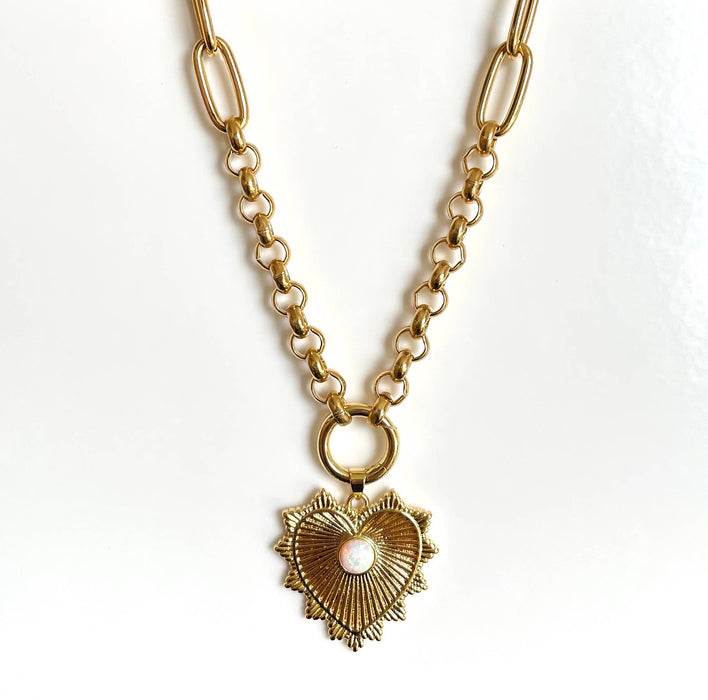 Opal Mesh Heart Pendant Necklace