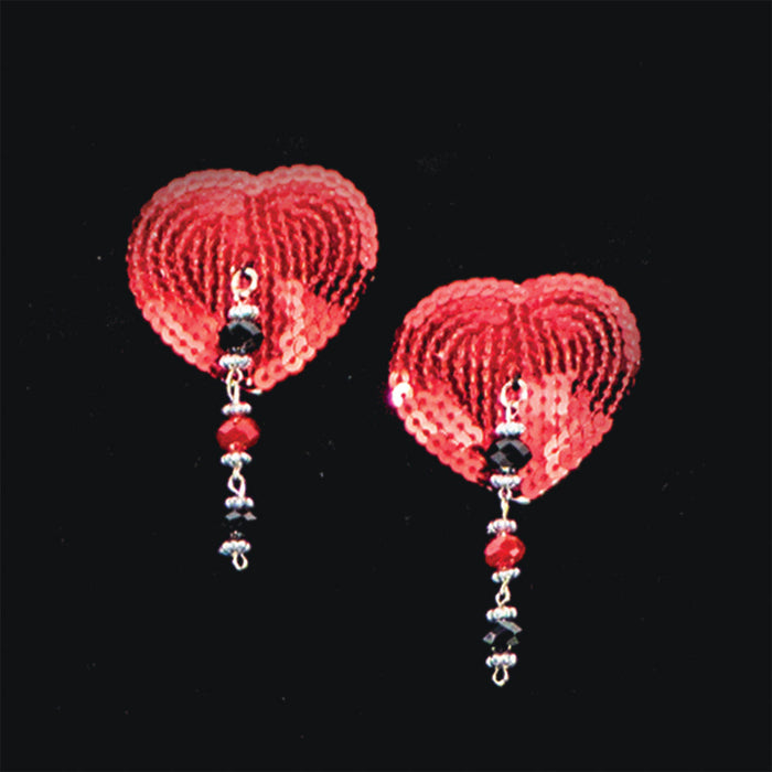 Bijoux de Nip Heart Red Sequin Pasties w/ Facet Beads