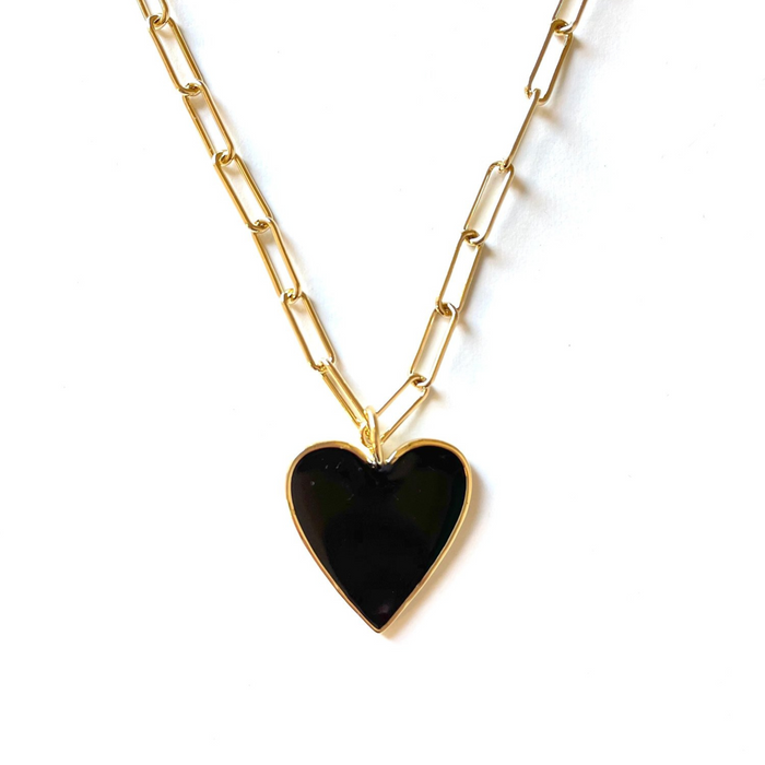 Open Links Necklace With Black Heart
